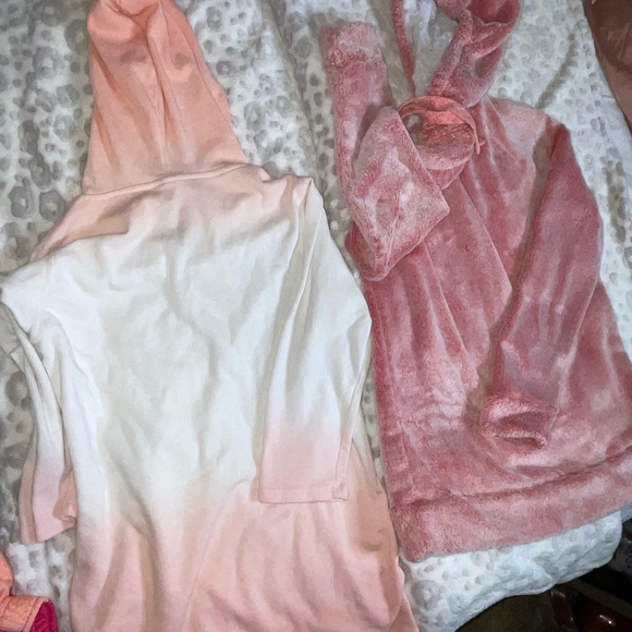 2pc*BUNDLE* BLUSH PINK & PEACH -plush pullover hoodie & sweater Jacket YOUTH S - Picture 9 of 10